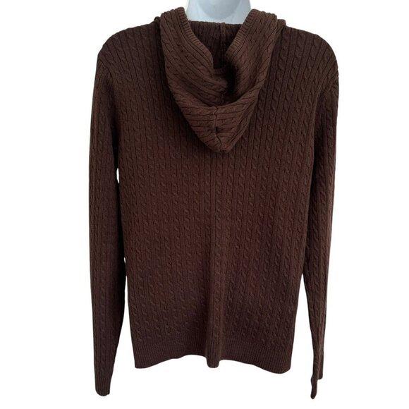 Womens Brown Ribbed Cable Knit Hooded Sweater Small Zip Dark Academia 90s Y2K - Picture 6 of 9